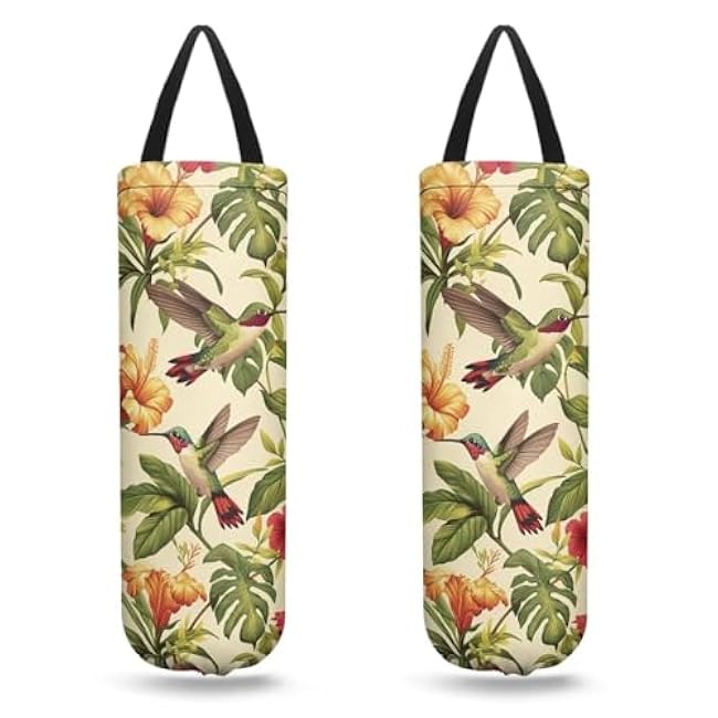 Hummingbird Plastic Bag Organizer Reusable Plastic Bag Dispenser Hanging Grocery Bag Organizer for Home Kitchen Camper Set of 2