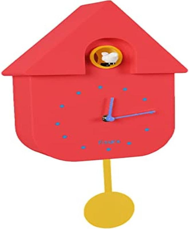 Fisura – Cuckoo Wall Clock with Color. Unique Analog Timepiece with Pendulum in ABS Plastic, Decorative Gift idea for Home. 8,5 x 3,1 x 16,3 inches. 3 AA Batteries (not Included). (Red)