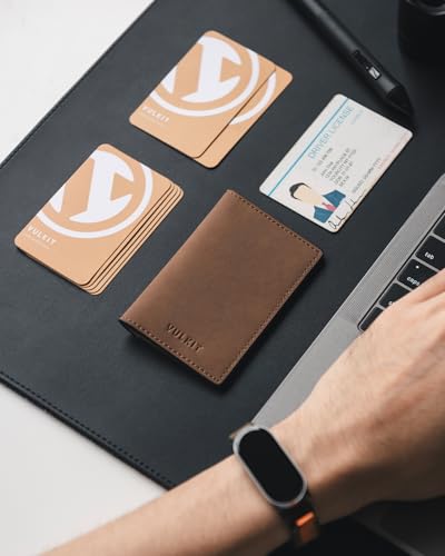Image of VULKIT Leather Business Card Holder 2 Sided Slim Business Name Card Organizer for Men or Women (Yangba LightBrown)
