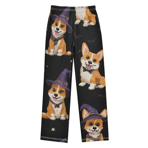 Witch Corgi Dogs Boys Long Pants Soft Trousers Elastic Waist Kids Lounge Bottoms with Pockets S-XL