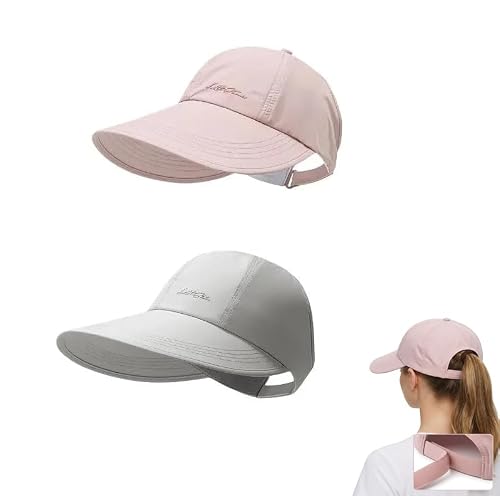 2-Pack UPF Sun Protection Baseball Hat for Men and Women - Quick-Drying Waterproof Wide Brim for All Outdoor Adventures (Gray + Pink)