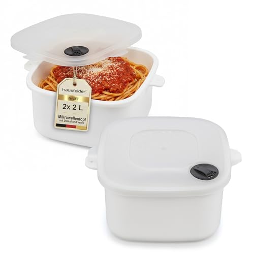 Hausfelder Mikrowellengeschirr 2L mit Deckel & Ventil, 2er Set...