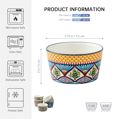 HENXFEN LEAD pirottini da soufflé in set di 6, set di piatti per creme brulee da 175 ml, pirottini colorati per deliziose carni speziate, ragù e budini - stile boemo - immagine 3