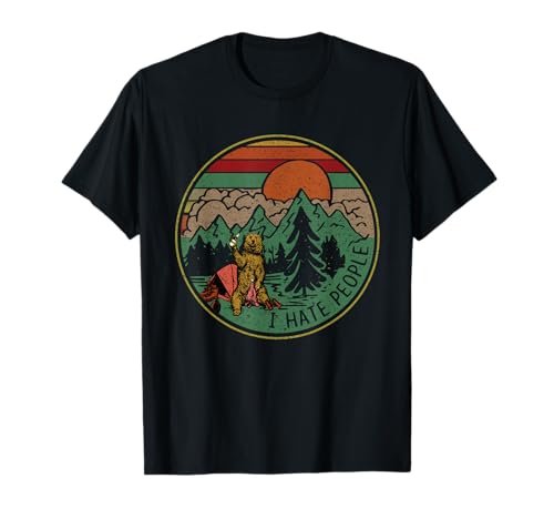 Regalo divertido para acampar vintage con texto en inglés «I hate people» Camiseta