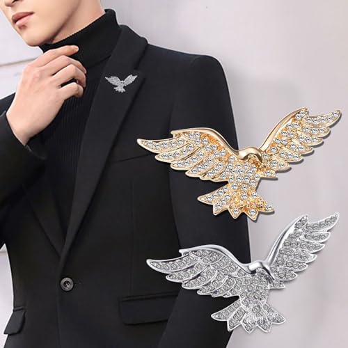 Image of Fashion Crystal Eagle Bird Brooch Pin Full Cubic Zirconia Hawk Suit Pin Rhinestone Animal Eagle Lapel Pin Jewelry for Women Men Gifts