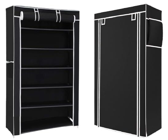 Image of 6 Layer Plastic Shoe Rack | Space Saving Multi Tier Shoe Stand Organizer for Home, Bedroom & Entryway | Durable Waterproof DIY Footwear Storage Rack for Men Women & Kids (Black) | Space-saving 6 layer shoe rack for home