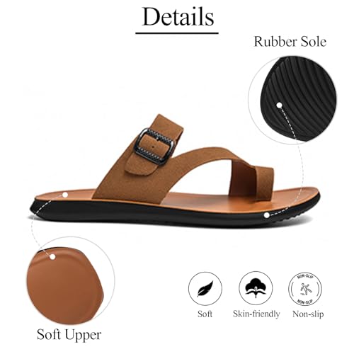 Mens Leather Beach Thong Sandals Comfortable Buckle Strap Non Slip Outdoor Flip Flop Sandals For Summer Vacation Beach Casual Daily3