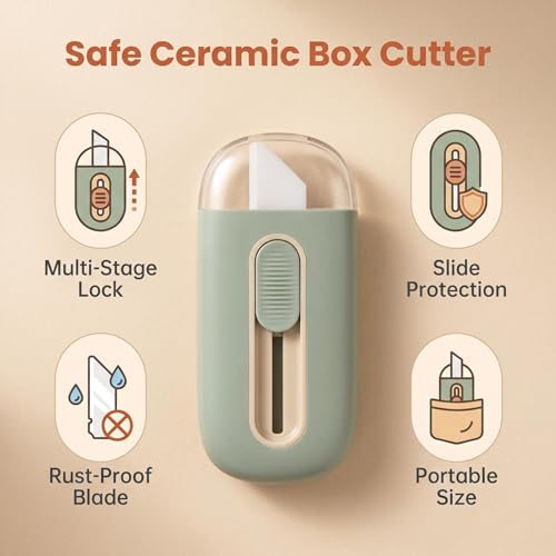 Image of 3PCS Ceramic Box Cutter, Mini Safety Box Opener with Retractable Blade, Cute Small Package Opener Tool for Home, Office & Warehouse Use