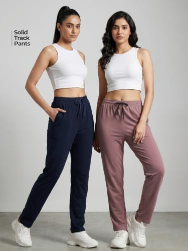 Image of Fflirtygo Cotton Solid Track Pant /Lounge Wear /Pocket Payjama �100% Export Quality Soft Cotton Night Wear /Pocket Pyjama for Women Combo Pack, Black & Blue Pyjama