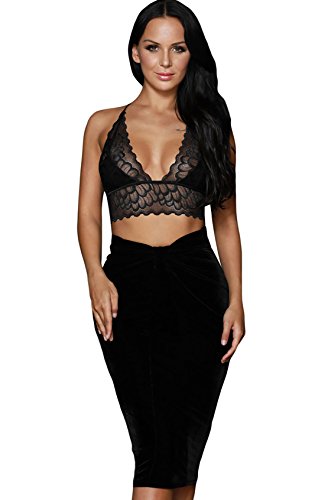 Demi-jupe en velours noir taille haute pour femme YALI avec ceinture taille S