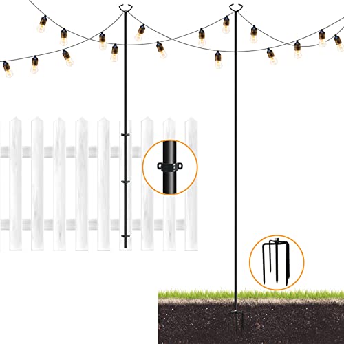 MARVOWARE 3 Functions String Light Poles for Outdoors, Metal Poles with Hooks,Light Poles for Outside House Garden Patio Wedding Cafe Party (2 Pcs) - Image 3