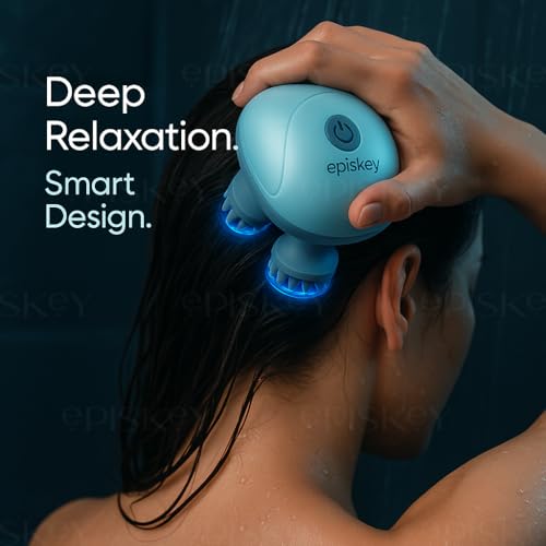 Image of Episkey Reviver Electric Scalp & Head Massager | 4 Rotating Kneading Heads with 96 Soft Silicone Nodes (Detachable & Washable) | Cordless Rechargeable Handheld for Relaxation & Stress Relief