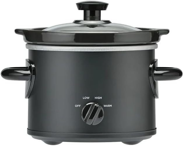Olla de cocción lenta manual de 2 cuartos de galón  Olla portátil negra mate para inmersión, sopa y comidas  Ajuste caliente y tapa de vidrio  Para