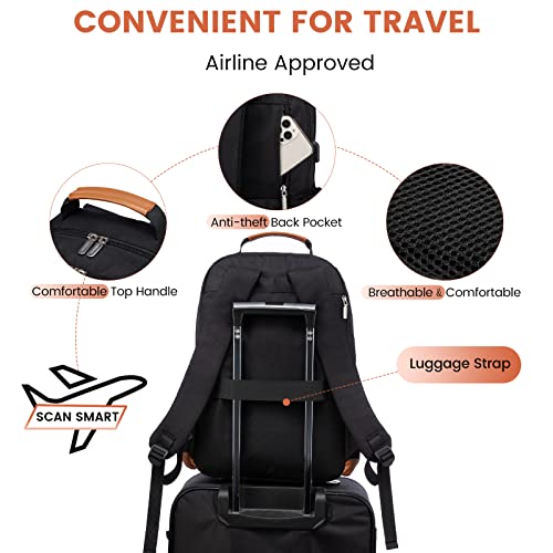 LOVEVOOK Laptop Backpack Vintage Travel Backpack with USB Charging Port Business Computer Backpack for Women & Men Water Resistant College Bag Fits 17.3 Inch Laptop and Notebook - Black3