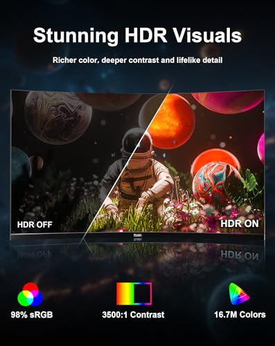 Image of 32 Inch Curved Gaming Monitor, 165Hz QHD 1440P VA Computer Screen, 1500R, 3500:1 Contrast Ratio, 98% sRGB, HDR10, Frameless Design for PC and Console Gaming, HDMI, DP, VESA