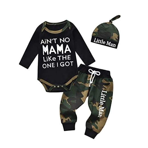 Tearfuty Ensemble de 3 vêtements pour nouveau-né bébé garçon manches longues barboteuse camouflage pantalon long + chapeau tenues, Noir , 0-3 mois