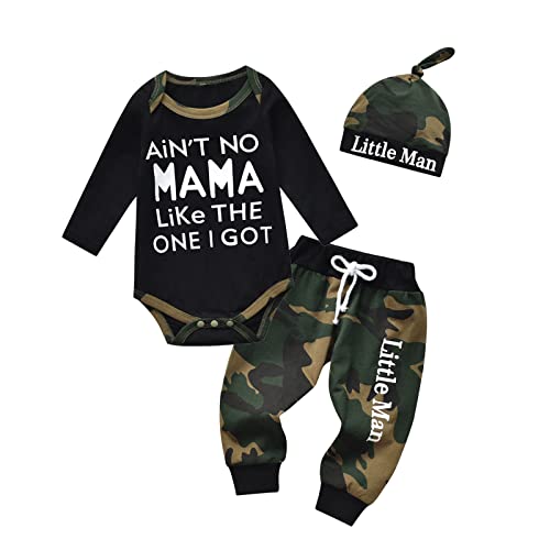 Image of Kulcerry Infant Baby Boy Clothes Long Sleeve Romper + Pants + Hat 3PCS Outfits Set