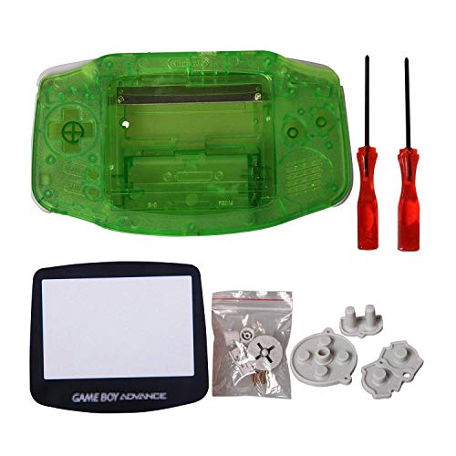 eJiasu GBA Shell Replacement, GBA Parts Replacement Housing Shell Repair Part Case Cover for Gameboy Advance GBA (1PC GBA Shell Transparent Green with Lens and Screwdriver)