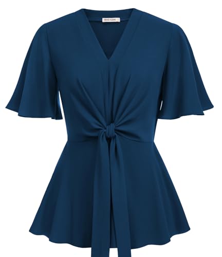 Image of GRACE KARIN Women's Elegant V-Neck Tie Waist Flowy Peplum Shirt Tops