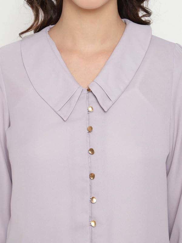 Image of BEATNIK Womens Solid Color Fashion Full Sleeve Peter Pan Collar Woven Spring Summer Casual Loose T Shirts Tops