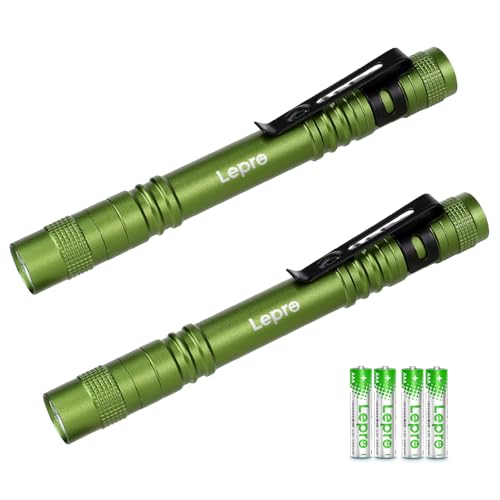 Lepro LED Pen Flashlights, Lightweight, Mini, Waterproof Pocket Flashlight with Clip, 2 Pack Small Flashlights for Inspection, Work, Emergency Green