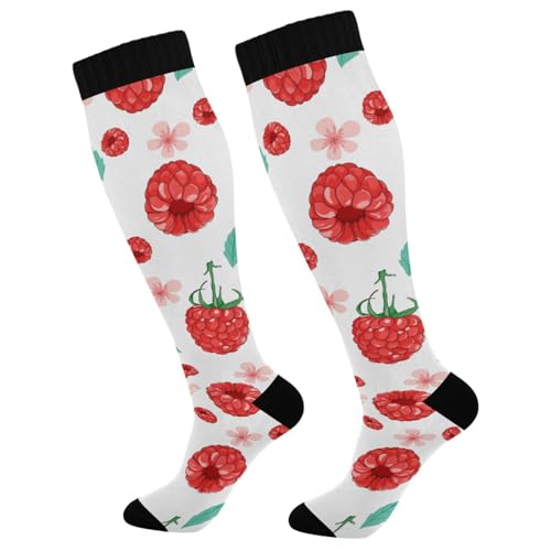 Dussdil Flowers Raspberries Pattern Compression Socks for Women Men Circulation Long Knee Sock for Sport Gym Running Stockings