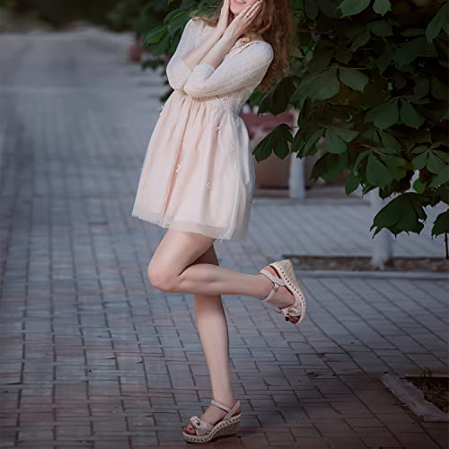 Shibever Espadrilles For Women Open Toe Ankle Strap Wedge Heels Sandals Dressy Summer Comfy Platform Sandal Shoes Beige 10 #TOP1