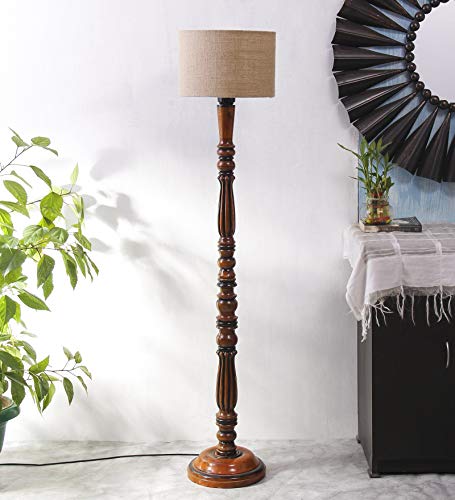 Image of AMDHOME Jute Modern Floor Lamp with Wooden Base - Height 56 Inches | Modern & Fashionable Standing Lamp for Living Room, Bedroom & Office | Stylish Home Decor Lighting in Elegant Beige Shade