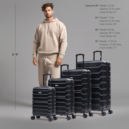 Image of InUSA TREND Luggage with Spinner Wheels | Durable Lightweight Hardside Suitcase, Travel Sets with Handle and Trolley | (20in, 24in, 28in, 32in) 4 Piece Set | Black