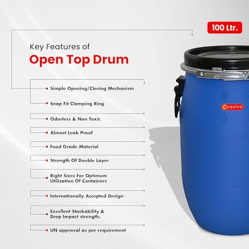 Image of COSOVO Unbreakable Plastic Water Storage Drum | 100 Liters | Storage Container | Blue Drum for Multipurpose Storage (Drum 100ltr)