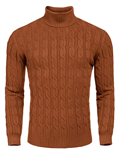 Image of COOFANDY Men's Slim Fit Turtleneck Sweater Casual Twisted Knitted Pullover Sweaters