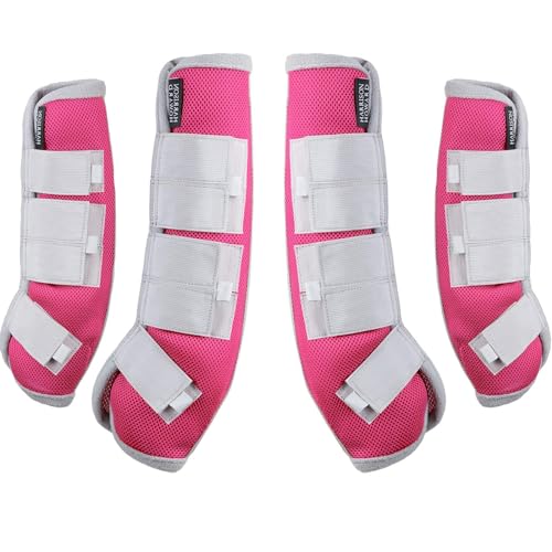 Image of Harrison Howard Horse Fly Boots Leg Guards Fly Boots Protection Set of 4 Magenta Large Full Size