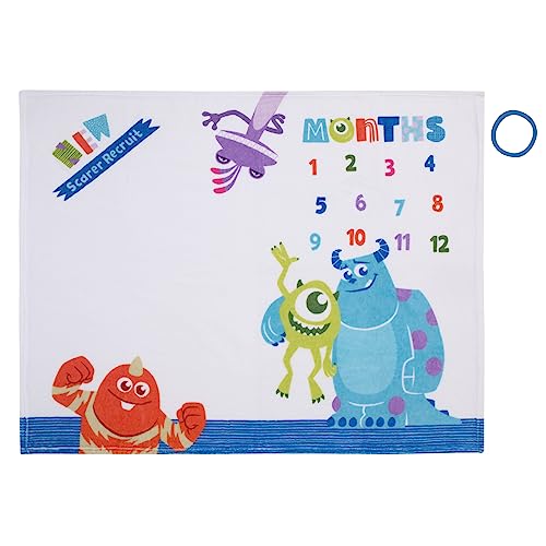 Image of Disney Monsters, Inc. White, Blue, and Green, New Scarer Recruit Super Soft Photo Op Milestone Baby Blanket