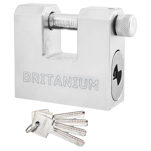 Britanium BRX74 Hochleistungs-Containerschloss 12 mm schnittfest wetterfest vernickelt | Inkl. 5 Schlüssel Hochsicherheit für Container Garagen & Tore