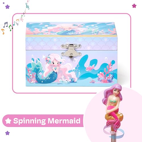 Image of Jewelkeeper Girls Musical Jewelry Box, Mermaid Style | Durable Pine Fiberboard, Soft Pink Lining, The Beautiful Dreamer Tune, 6x4x3.5in