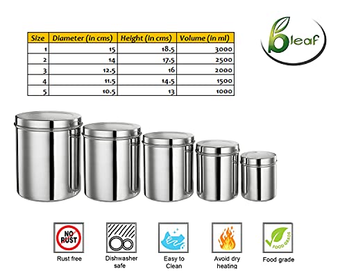 Image of BLeaf Stainless Steel- Tea, Coffee, Sugar Steel Container (5 pcs St)