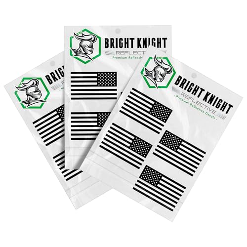 Image of Bright Knight Reflective American Flag Car Stickers, 2 inch x 1 inch, 12pcs Black US American Flag Decals for Trucks, Vehicles, Motorcycles, Windows & Hard Hats - Patriotic USA Vinyl Bumper Stickers for Cars