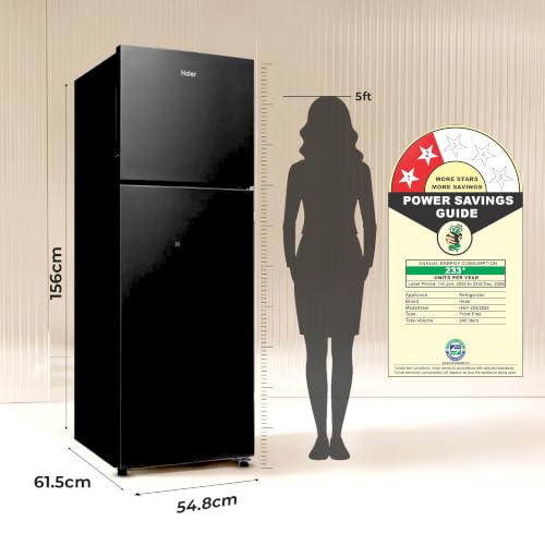 Image of Haier 240 L 2 Star Frost Free Twin Inverter Double Door Refrigerator with Cool Pad for Extended Freezer Cooling & Spacious Fresh Zone (HEF-252EGBA-P, GE Black, 2026 Model)