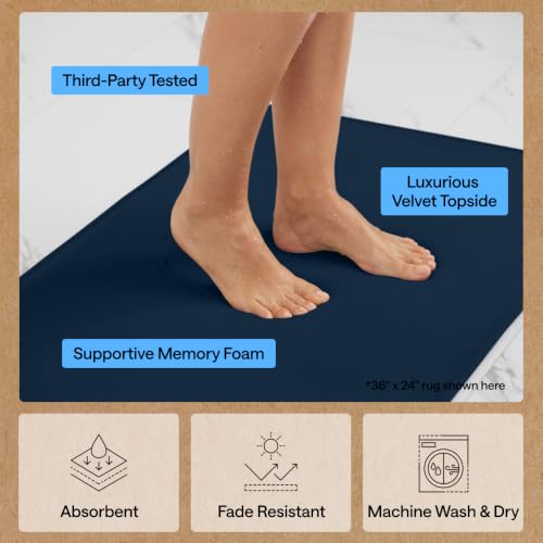 Image of GORILLA GRIP Memory Foam Bath Rugs, Soft Absorbent Velvet Bathroom Mats, Durable Dots on Underside, Machine Washable Bathmat, Carpet Rug Room Decor for Shower Floor, 30x20 Mat, Navy Blue