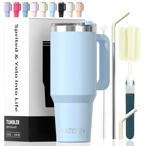 Image of 40 oz Tumbler with Handle,Tumbler with Lid and Straw,Double Wall Insulated Cup Stainless Steel Travel Mug(Cold for 34 Hours),Water Bottle for Iced Tea,Coffee,Cold Beverages(Blue)