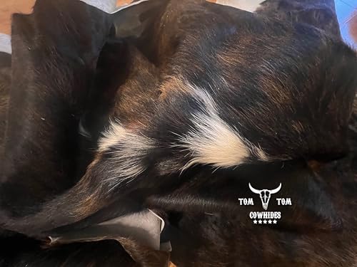 Premium Cowhide Rug | 6x6 ft | Dark Brindle Tricolor | Natural & Unique | Modern Luxury Decor