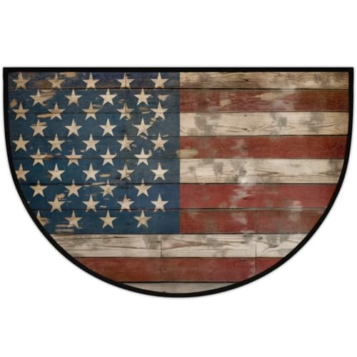 Image of cfpolar American Flags Vintage Half Round Door Mat Outdoor Entrance Large 24 inchx36 inch Half Circle Welcome Entrance Way Mat Semi Circular Front Door Mat Area Rug for Garage, Patio, High Traffic Areas