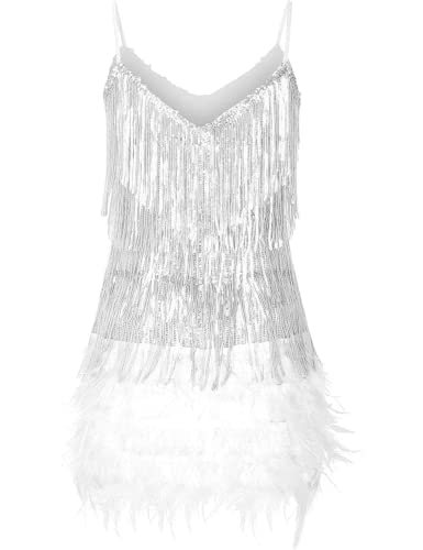 Madam Uniq Robe de cocktail pour femme - Style années 1920 - Gatsby - À paillettes - Mini fête, club, bal de fin d'année, soirée formelle, Z-blanc, Taille L Madam Uniq Robe de cocktail pour femme - Style années 1920 - Gatsby - À paillettes - Mini fête, club, bal de fin d'année, soirée formelle, Z-blanc, Taille L