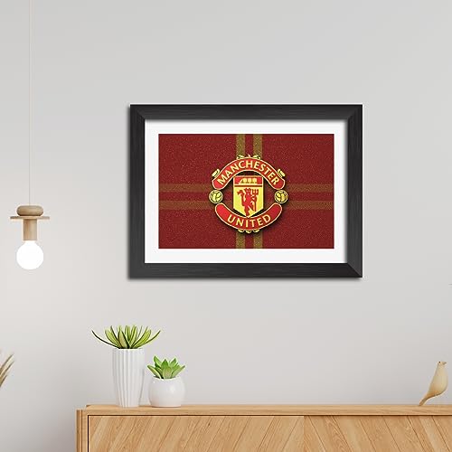 Image of TenorArts Manchester United Football Club Poster 3D Leather Textured Logo Laminated Photo Frame Painting with Matt Finish Black Textures (12 inches x 9inches)