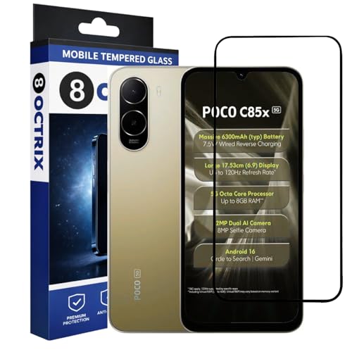 Image of Premium Tempered Glass Screen Protector Compatible for Poco C85x with Edge to Edge Coverage - Case Friendly, Anti-Scratch & Bubble-Free Installation Kit (Pack Of 1)