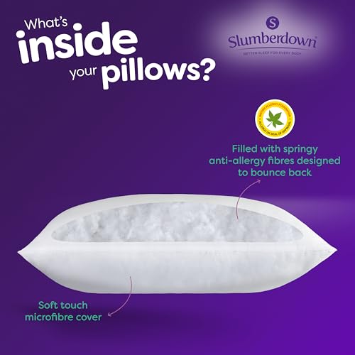 Slumberdown Anti Allergy Pillows 2 Pack - Allergy UK Approved Medium Support Back Sleeper Pillows for Allergy Sufferers | Anti Bacterial Cover, UK-Made & Washable (48 x 74cm)