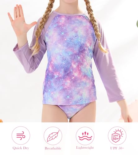 Vogseek 7-13T Girls 3pcs Bikini Swimwear with Long Sleeve Rashguard Shirts Quick Dry Swimsuits UPF 50+ Bathing Suits2