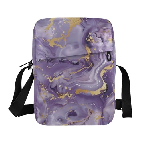 Marble Stone Purple Gold mens messenger bag crossbody over the shoulder bags for men Casual Purse Adjustable Strap for Shopping Outdoor Daily