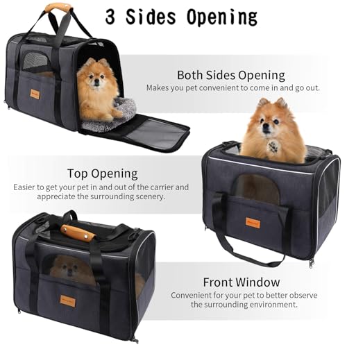 Morpilot Cat Carrier - Airline Approved, Top Opening Portable Dog Bag with Breathable Mesh/Removable Mat, Adjustable Shoulder Strap & Bowl, Foldable Travel Cage, L, Grey (Max 9kg) - Image 4