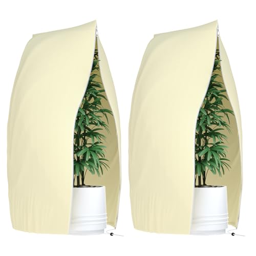 Estefanlo Lot de 2 protections hivernales pour plantes en pot, avec fermeture éclair, cordon de serrage, couverture antigel pour arbre, palmier, plantes de balcon, beige, 120 x 180 cm